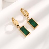1 Pair Vintage Style Simple Style Rectangle Plating Inlay Titanium Steel Artificial Gemstones Gold Plated Drop Earrings main image 1