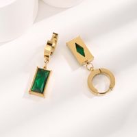 1 Pair Vintage Style Simple Style Rectangle Plating Inlay Titanium Steel Artificial Gemstones Gold Plated Drop Earrings main image 3