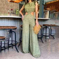 Women's Daily Simple Style Solid Color Full Length Hollow Out Jumpsuits main image 1