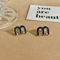 1 Pair Casual Simple Style Letter Drip Glazed Plating Inlay Copper Zircon Ear Studs sku image 3