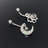 Novelty Streetwear Animal Moon Stainless Steel Plating Inlay Rhinestones White Gold Plated Belly Ring main image 5