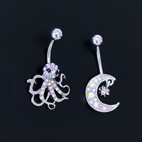 Novelty Streetwear Animal Moon Stainless Steel Plating Inlay Rhinestones White Gold Plated Belly Ring main image 1