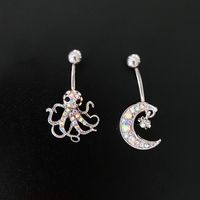 Novelty Streetwear Animal Moon Stainless Steel Plating Inlay Rhinestones White Gold Plated Belly Ring main image 2