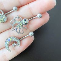 Novelty Streetwear Animal Moon Stainless Steel Plating Inlay Rhinestones White Gold Plated Belly Ring main image 3