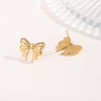 1 Pair Cute Sweet Bow Knot Snowflake Plating Titanium Steel Gold Plated Ear Studs main image 6
