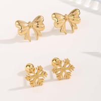 1 Pair Cute Sweet Bow Knot Snowflake Plating Titanium Steel Gold Plated Ear Studs main image 1