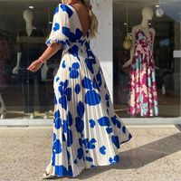 Women's Regular Dress Vacation V Neck Printing Half Sleeve Color Block Maxi Long Dress Holiday Travel main image 1