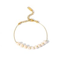 304 Stainless Steel Freshwater Pearl 18K Gold Plated Lady Korean Style Plating Geometric Bracelets Necklace main image 2