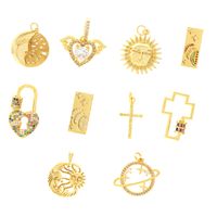 Retro Simple Style Streetwear Cross Sun Heart Shape Copper Plating Inlay Zircon 18k Gold Plated Charms main image 1