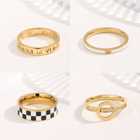 Simple Style Classic Style Circle Roman Numeral Checkered Titanium Steel Copper Plating Inlay Zircon Gold Plated Rings main image 1