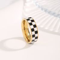 Simple Style Classic Style Circle Roman Numeral Checkered Titanium Steel Copper Plating Inlay Zircon Gold Plated Rings main image 7
