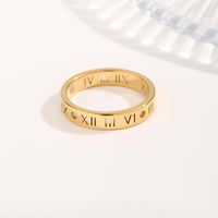 Simple Style Classic Style Circle Roman Numeral Checkered Titanium Steel Copper Plating Inlay Zircon Gold Plated Rings sku image 1