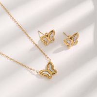 Großhandel Süß Schmetterling Titan Stahl Überzug Inlay Vergoldet Ohrringe Halskette main image 1