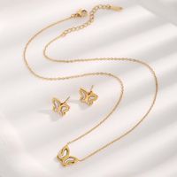 Wholesale Cute Butterfly Titanium Steel Plating Inlay Gold Plated Earrings Necklace main image 3