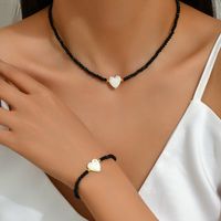 Wholesale Jewelry Glam Queen Shiny Geometric Heart Shape Freshwater Pearl Glass 18k Gold Plated Beaded Plating Bracelets Necklace sku image 2