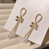 1 Pair Elegant Lady Classic Style Bow Knot Inlay Alloy Zircon Drop Earrings main image 2