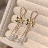 1 Pair Elegant Lady Classic Style Bow Knot Inlay Alloy Zircon Drop Earrings main image 3