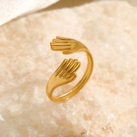 304 Stainless Steel 18K Gold Plated Casual Retro Plating Palm Open Rings main image 5