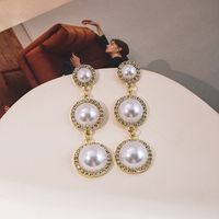 1 Pair Vintage Style Simple Style Geometric Inlay Alloy Artificial Pearls Drop Earrings main image 6