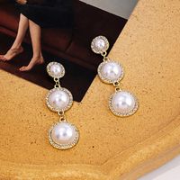 1 Pair Vintage Style Simple Style Geometric Inlay Alloy Artificial Pearls Drop Earrings main image 2