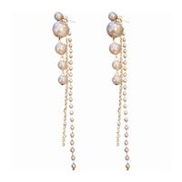 1 Pair Korean Style Solid Color Inlay Alloy Rhinestones Pearl Gold Plated Drop Earrings main image 7