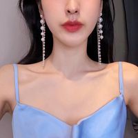 1 Pair Korean Style Solid Color Inlay Alloy Rhinestones Pearl Gold Plated Drop Earrings main image 9