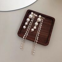 1 Pair Korean Style Solid Color Inlay Alloy Rhinestones Pearl Gold Plated Drop Earrings main image 8