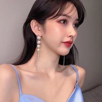 1 Pair Korean Style Solid Color Inlay Alloy Rhinestones Pearl Gold Plated Drop Earrings main image 1