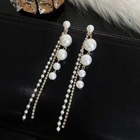 1 Pair Korean Style Solid Color Inlay Alloy Rhinestones Pearl Gold Plated Drop Earrings main image 5