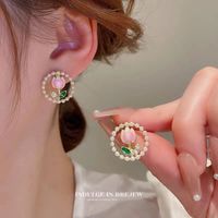 1 Pair Fashion Flower Butterfly Bow Knot Alloy Inlay Artificial Pearls Rhinestones Shell Women's Earrings sku image 72