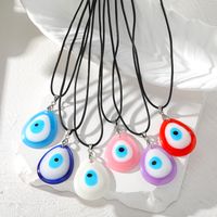 Retro Simple Style Devil's Eye Water Droplets Resin Leather Rope Women's Pendant Necklace main image 1