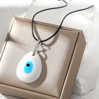 Retro Simple Style Devil's Eye Water Droplets Resin Leather Rope Women's Pendant Necklace sku image 1