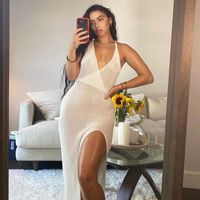 Women's Strap Dress Sexy V Neck See-through Sleeveless Solid Color Maxi Long Dress Holiday Beach main image 2
