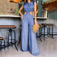 Women's Daily Simple Style Solid Color Full Length Hollow Out Jumpsuits main image 3