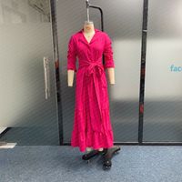 Women's Regular Dress Casual Turndown Belt 3/4 Length Sleeve Solid Color Maxi Long Dress Daily main image 5