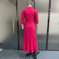 Women's Regular Dress Casual Turndown Belt 3/4 Length Sleeve Solid Color Maxi Long Dress Daily main image 3