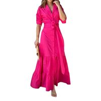 Women's Regular Dress Casual Turndown Belt 3/4 Length Sleeve Solid Color Maxi Long Dress Daily main image 2