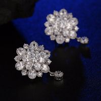1 Pair Glam Simple Style Water Droplets Flower Snowflake Irregular Plating Inlay Copper Zircon Rhodium Plated Ear Studs main image 2