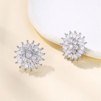 1 Pair Glam Simple Style Water Droplets Flower Snowflake Irregular Plating Inlay Copper Zircon Rhodium Plated Ear Studs main image 5