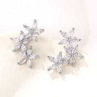 1 Pair Glam Simple Style Water Droplets Flower Snowflake Irregular Plating Inlay Copper Zircon Rhodium Plated Ear Studs main image 3