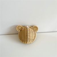 Kid's Mini Straw Bear Solid Color Cute Round Zipper Crossbody Bag sku image 1
