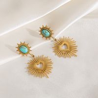 1 Pair Cute Luxurious Queen Heart Shape Plating Inlay Carving 316 Stainless Steel  Turquoise Turquoise 14K Gold Plated Drop Earrings main image 3
