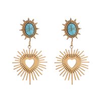 1 Pair Cute Luxurious Queen Heart Shape Plating Inlay Carving 316 Stainless Steel  Turquoise Turquoise 14K Gold Plated Drop Earrings main image 2