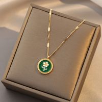304 Stainless Steel 18K Gold Plated Sweet Plating Inlay Flower Acrylic Plastic Pendant Necklace sku image 2
