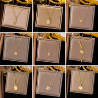 304 Stainless Steel 18K Gold Plated Sweet Plating Inlay Flower Acrylic Plastic Pendant Necklace main image 1