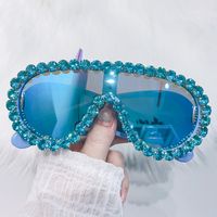 Hip Hop Einfarbig Pc Speziell Geformter Spiegel Eingelegter Zirkon Vollbild Sonnenbrille Der Frauen main image 5