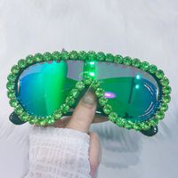 Hip Hop Einfarbig Pc Speziell Geformter Spiegel Eingelegter Zirkon Vollbild Sonnenbrille Der Frauen main image 2