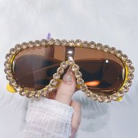Hip Hop Einfarbig Pc Speziell Geformter Spiegel Eingelegter Zirkon Vollbild Sonnenbrille Der Frauen sku image 2