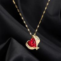 Sweet Heart Shape Titanium Steel Plating Inlay Zircon Pendant Necklace sku image 1