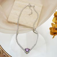 Sweet Heart Shape Alloy Copper Rhinestones Pendant Necklace In Bulk sku image 1